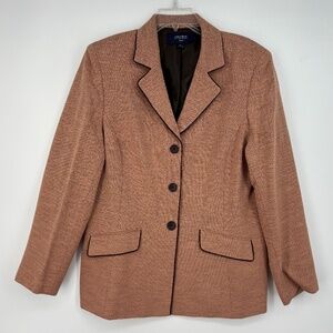 Jones Wear Suit Womens 16 Fits 14 Blazer Jacket Dusty Pink Brown Trim 3 Button